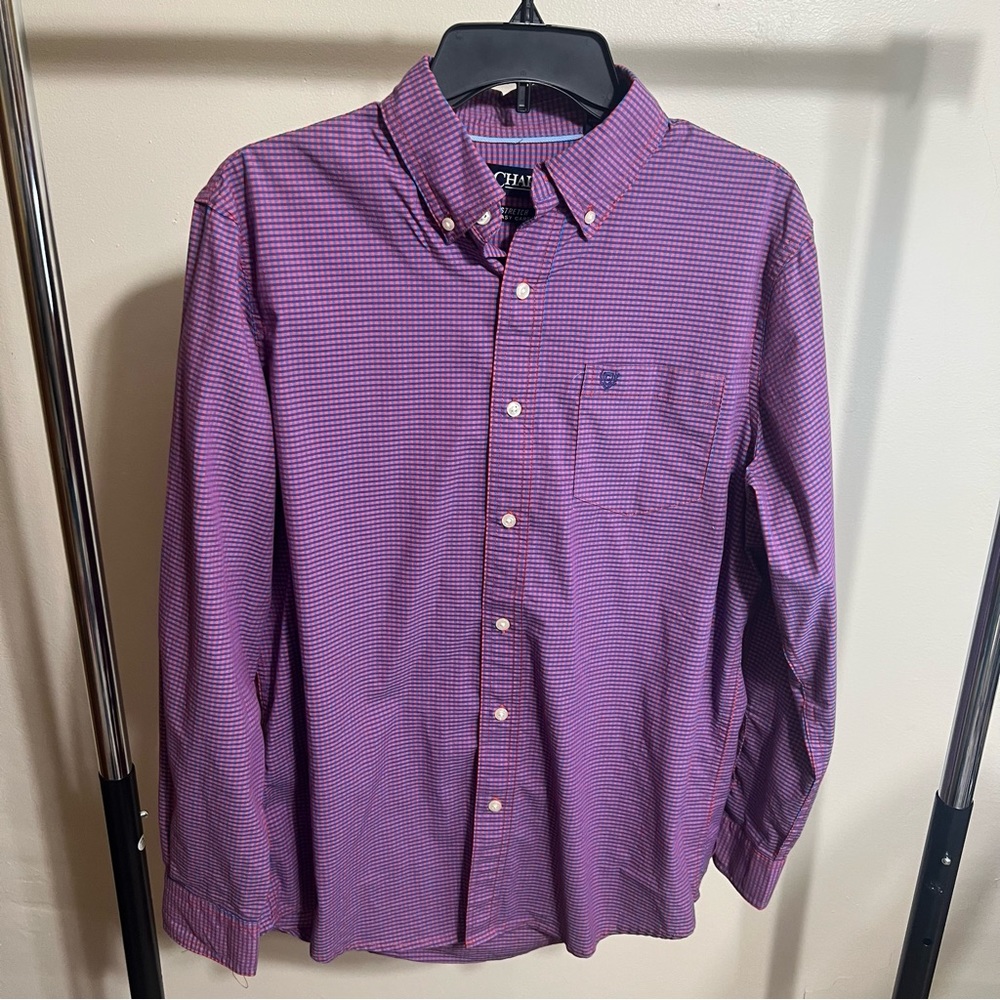 chaps easy care stretch‎ button up shirt size m